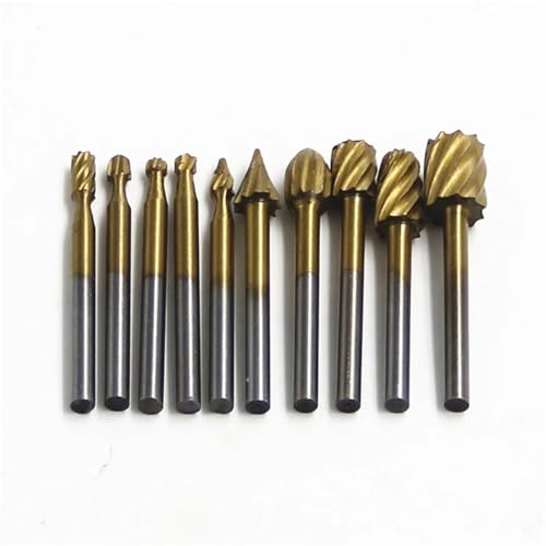 SROUPSUTKK Schaft Wolframkarbid-Bohrer Bohrer for Metallfräser Hartmetall Elektrische Rotationswerkzeuge for Dremel Holzbearbeitungszubehör Bohrer(10 Pcs Golden) von SROUPSUTKK