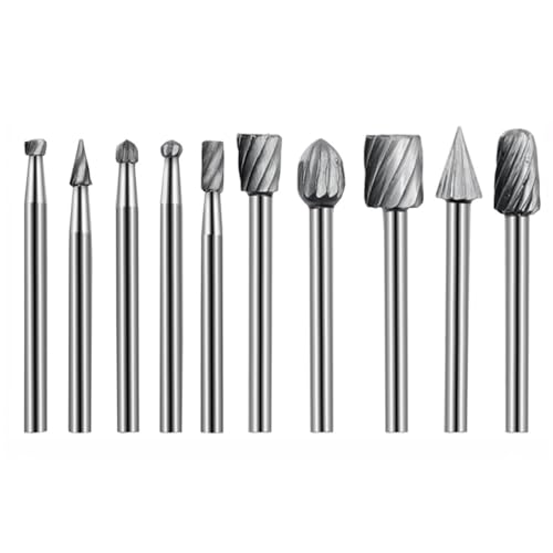 SROUPSUTKK Schaft Wolframkarbid-Bohrer Bohrer for Metallfräser Hartmetall Elektrische Rotationswerkzeuge for Dremel Holzbearbeitungszubehör Bohrer(10 Pcs Silver) von SROUPSUTKK