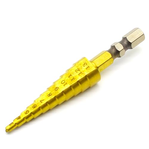 SROUPSUTKK Titanbeschichteter 11-Stufenbohrer, 1/4 Zoll HSS-Sechskantschaft, Werkzeug 3–13 mm, HSS 4241, Bohren in Holz und Metall Bohrer von SROUPSUTKK