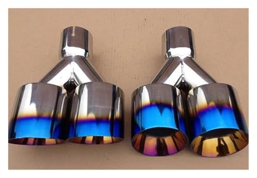 SRQORT Auto Endrohre 1 Paar Edelstahl 1 Bis 2 Doppelrohr-Auspuffrohre Silberblau Universal-Endrohre Endrohre & Endrohrteile(63MM IN-101MM Out) von SRQORT