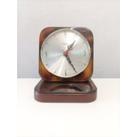 Sehr Große Mcm Diehl-Uhr, Hergestellt in Deutschland Den 1950Er Jahren, Retro-Tischuhr Aus Lucite Mit Schildpattimitat von SRSantander