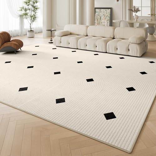 Moderner Wohnzimmer Teppich 70x140 cm Kurzflor Weich Waschbar Teppich für Schlafzimmer Küche Leicht zu Reinigen Moderne Linien Quadrate weiß schwarz von SRTJURFG