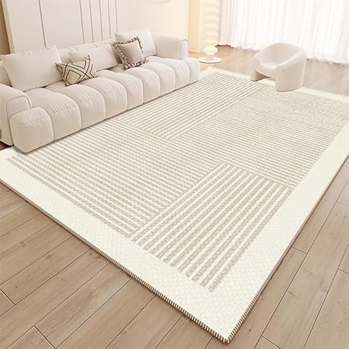 SRTJURFG Anti-Rutsch Teppich 100x160 cm Waschbar Modern Kurzflor Weich für Schlafzimmer Wohnzimmer Flur Moderne geometrische Linien weiß grau von SRTJURFG