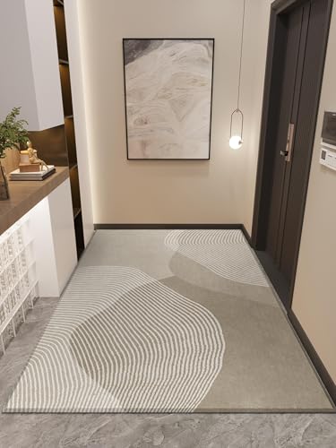 SRTJURFG Flächenteppich 150x200 cm rutschfest Kurzflor Waschbar Weich für Schlafzimmer Küche Wohnzimmer Moderne geometrische Linien weiß grau von SRTJURFG