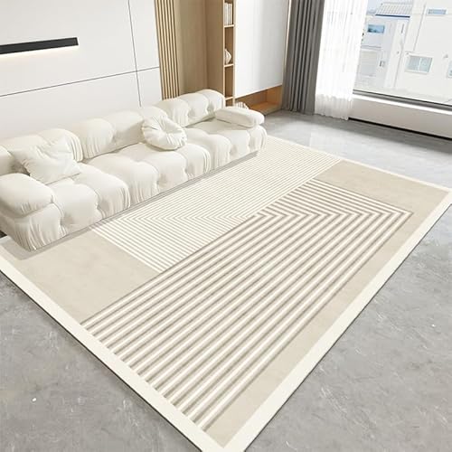 SRTJURFG Moderner Wohnzimmer Teppich 70x140 cm Kurzflor Weich Waschbar Teppich für Schlafzimmer Küche Leicht zu Reinigen Moderne geometrische Linien grau weiß von SRTJURFG