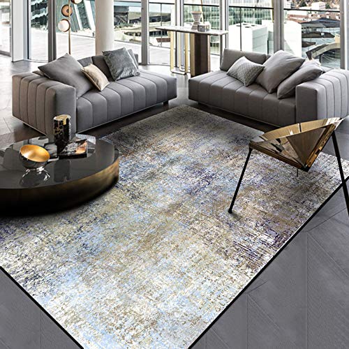 SRTJURFG Rechteck Teppich 60x90 cm Modern Waschbar Weich Kurzflor Teppich Leicht zu Reinigen für Schlafzimmer Wohnzimmer Moderne abstrakte Tinte blau, gelb von SRTJURFG