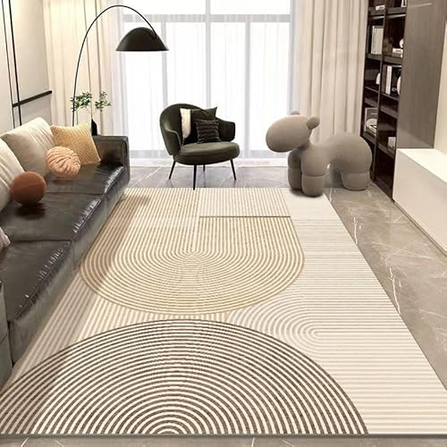 SRTJURFG Rechteck Teppich 60x90 cm Modern Waschbar Weich Kurzflor Teppich Leicht zu Reinigen für Schlafzimmer Wohnzimmer Moderne geometrische Linien weiß braun von SRTJURFG
