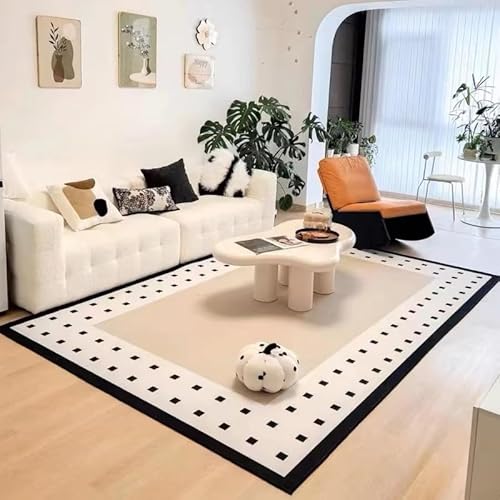 SRTJURFG Rechteck Teppich 60x90 cm Modern Waschbar Weich Kurzflor Teppich Leicht zu Reinigen für Schlafzimmer Wohnzimmer Moderne geometrische schwarz weiß von SRTJURFG