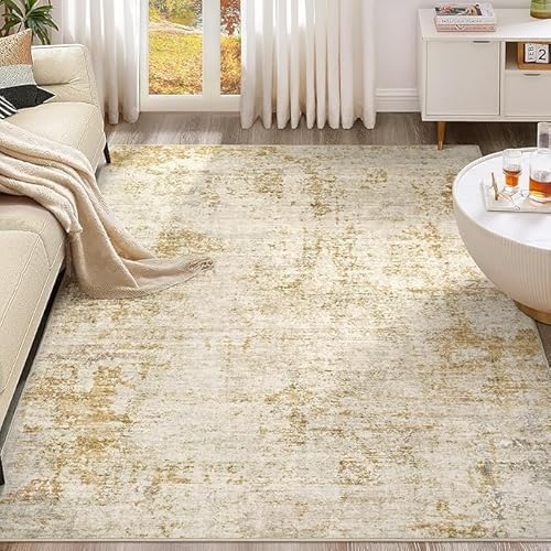 SRTJURFG Rechteck Teppich 60x90 cm Modern Waschbar Weich Kurzflor Teppich Leicht zu Reinigen für Schlafzimmer Wohnzimmer Modernes abstraktes Gelb von SRTJURFG