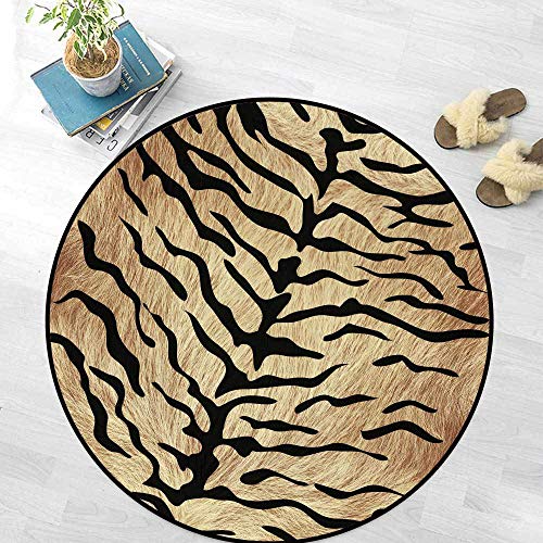 SRTJURFG Runder Teppich Modern ø 80 cm rutschfest Kurzflor Teppich für Schlafzimmer Esszimmer Studie Fußmatte Moderner Abstrakter Leopardendruck schwarz gelb von SRTJURFG