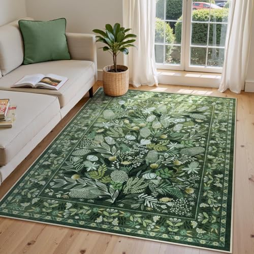 SRTJURFG Teppich 200x250 cm rutschfest Waschbar Groß Kurzflor für Heimbüro Schlafzimmer Wohnzimmer modernes Retro-Blumengrün SRTJURFG Teppich 200x250 cm rutschfest Waschbar Groß Kurzflor für Heimbüro Schlafzimmer Wohnzimmer modernes Retro-Blumengrün von SRTJURFG