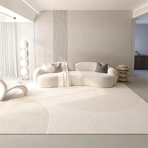 SRTJURFG Teppich Anti-Rutsch 120x160 cm Waschbar Kurzflor Weich Bettvorleger fürs Wohnzimmer Schlafzimmer Moderne geometrische Linien weiß von SRTJURFG