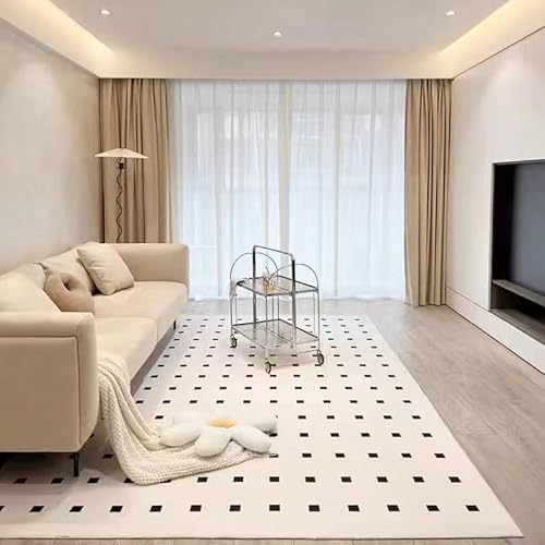 SRTJURFG Teppich Anti-Rutsch 120x160 cm Waschbar Kurzflor Weich Bettvorleger fürs Wohnzimmer Schlafzimmer Moderne geometrische Quadrate schwarz weiß von SRTJURFG