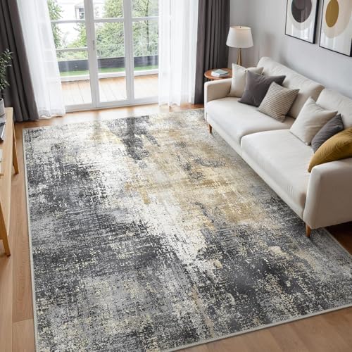 SRTJURFG Teppich Groß 160x200 cm Wohnzimmer Waschbar Kurzflor rutschfest für Küche Schlafzimmer Teppiche Moderne abstrakte Tinte in Grau und Gelb SRTJURFG Teppich Groß 160x200 cm Wohnzimmer Waschbar Kurzflor rutschfest für Küche Schlafzimmer Teppiche Moderne abstrakte Tinte in Grau und Gelb von SRTJURFG