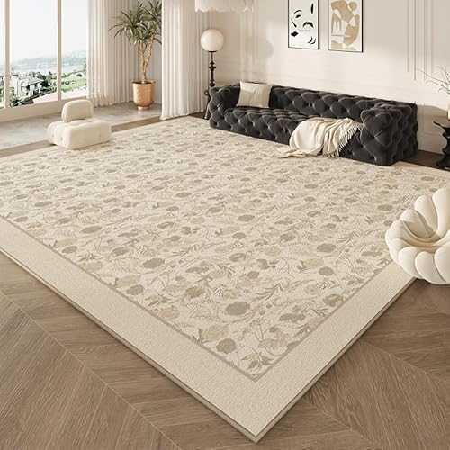 SRTJURFG Teppich Wohnzimmer Modern 80x200 cm rutschfest Waschbar Kurzflor für Küche Schlafzimmer und Flur Modernes florales Beige von SRTJURFG