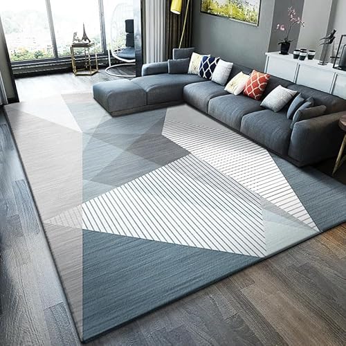 SRTJURFG Weich Rechteck Teppich 80x160 cm Klein Waschbar rutschfest Kurzflor Teppich für Wohnzimmer Schlafzimmer Moderne geometrische Linien blau grau weiß von SRTJURFG