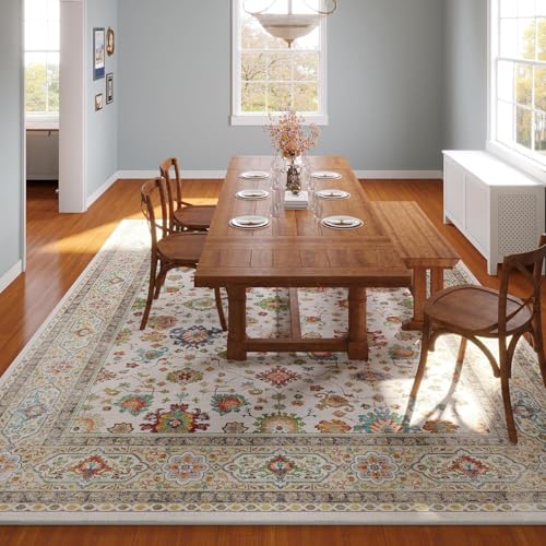 SRTJURFG Weich Teppich 120x170 cm Modern Kurzflor Waschbar Anti-Rutsch Schlafzimmer Wohnzimmer Bettvorleger Retro Blumen Gelb Grün von SRTJURFG