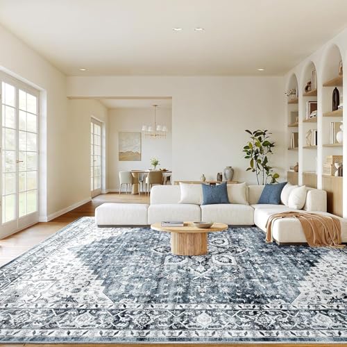 SRTJURFG Weich Teppich 120x170 cm Modern Kurzflor Waschbar Anti-Rutsch Schlafzimmer Wohnzimmer Bettvorleger Retro geometrische Blumen blau SRTJURFG Weich Teppich 120x170 cm Modern Kurzflor Waschbar Anti-Rutsch Schlafzimmer Wohnzimmer Bettvorleger Retro geometrische Blumen blau von SRTJURFG