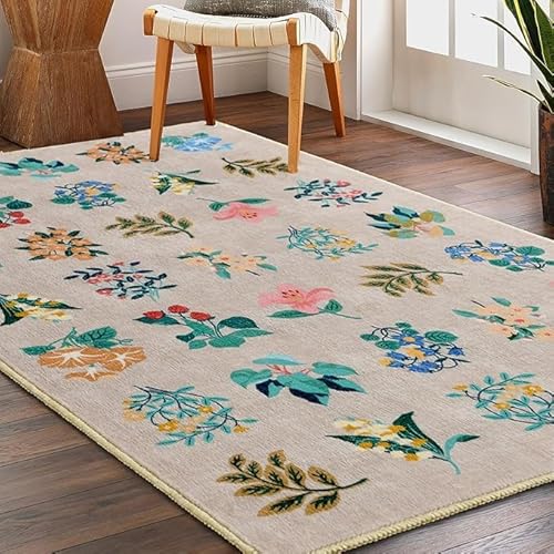 SRTJURFG Weich Teppich 120x170 cm Modern Kurzflor Waschbar Anti-Rutsch Schlafzimmer Wohnzimmer Bettvorleger modern Retro Blumen grün gelb von SRTJURFG