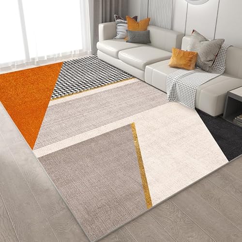 SRTJURFG Wohnzimmer Teppich 110x190 cm Kurzflor Modern Waschbar Weich Anti-Rutsch für Küche Schlafzimmer Modernes geometrisches Weiß-Orange-Grau von SRTJURFG