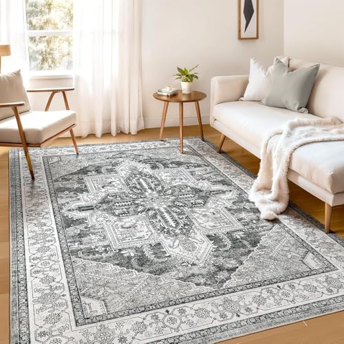 SRTJURFG Wohnzimmer Teppich 110x190 cm Kurzflor Modern Waschbar Weich Anti-Rutsch für Küche Schlafzimmer Retro geometrisches Grau SRTJURFG Wohnzimmer Teppich 110x190 cm Kurzflor Modern Waschbar Weich Anti-Rutsch für Küche Schlafzimmer Retro geometrisches Grau von SRTJURFG
