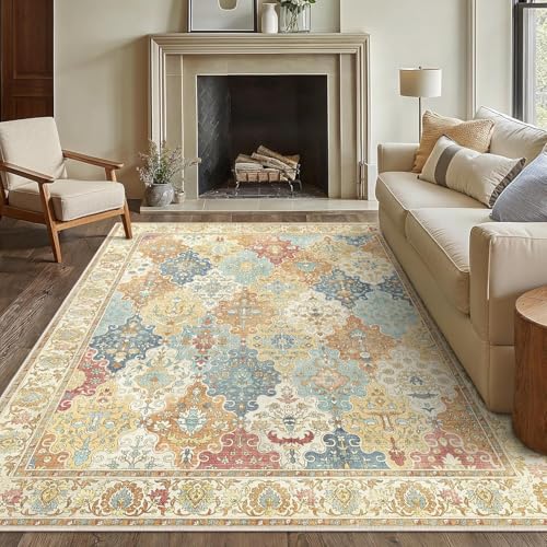 SRTJURFG Wohnzimmer Teppich 120x200 cm Waschbar Weich Kurzflor Anti-Rutsch Teppich für Wohnkultur Schlafzimmer Retro geometrische Blumen gelb blau SRTJURFG Wohnzimmer Teppich 120x200 cm Waschbar Weich Kurzflor Anti-Rutsch Teppich für Wohnkultur Schlafzimmer Retro geometrische Blumen gelb blau von SRTJURFG
