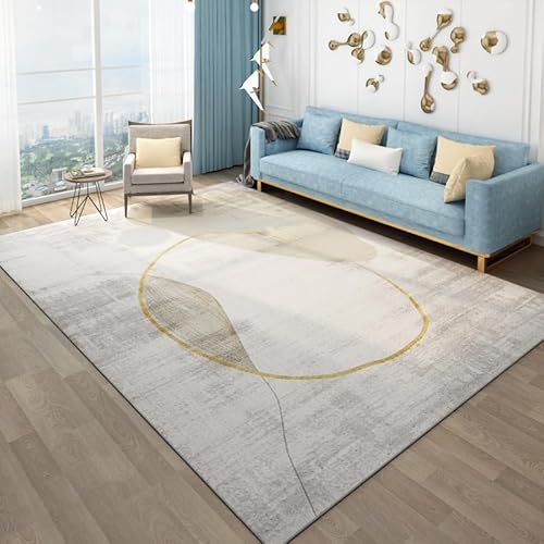 SRTJURFG Wohnzimmer Teppich 140x160 cm Modern rutschfest Waschbar Kurzflor für Küche Schlafzimmer Wohnkultur Modernes Schlichtes Graugelb von SRTJURFG