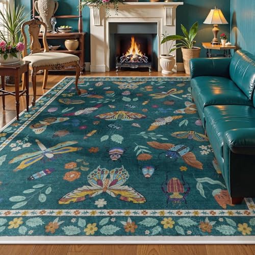SRTJURFG Wohnzimmer Teppich 140x200 cm rutschfest Waschbar Kurzflor Weich für Schlafzimmer Küche Retro Blumen Grün Orange SRTJURFG Wohnzimmer Teppich 140x200 cm rutschfest Waschbar Kurzflor Weich für Schlafzimmer Küche Retro Blumen Grün Orange von SRTJURFG