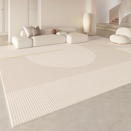 SRTJURFG rutschfest Teppich 130x180 cm Kurzflor Waschbar Modern Weich für Wohnzimmer Küche Flur Moderne geometrische Linien weiß von SRTJURFG