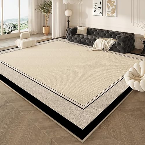 Teppich Anti-Rutsch 120x160 cm Waschbar Kurzflor Weich Bettvorleger fürs Wohnzimmer Schlafzimmer Moderne Schlichte Linien weiß schwarz von SRTJURFG