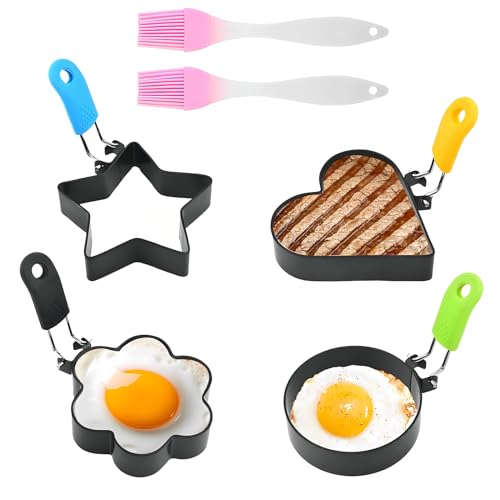 SRTSTR 4 Stück Spiegeleierformen für die Pfanne Eierform Spiegelei Formen Antihaft Eierring Edelstahl Omelettform Egg Ring Pancake Formen mit Griff Pfannkuchen Form für Spiegelei Omeletts (4 Arten) von SRTSTR