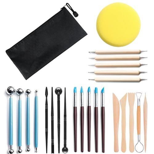 SRTSTR 25 Stück Modellierwerkzeugset Ton Werkzeug Set Silikonpinsel Modelier Polymer Clay Tools Doppelkopf Dotting Tool mit Aufbewahrungstasche Töpferwerkzeug für Fondant Keramik Skulptur Malerei SRTSTR 25 Stück Modellierwerkzeugset Ton Werkzeug Set Silikonpinsel Modelier Polymer Clay Tools Doppelkopf Dotting Tool mit Aufbewahrungstasche Töpferwerkzeug für Fondant Keramik Skulptur Malerei von SRTSTR