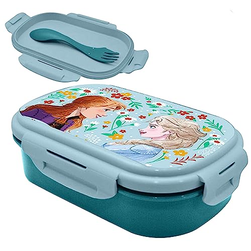 Frozen Lunchbox mit Göffel, Lunchbox mit zwei Fächern und Besteck-Set für Kinder, 21 cm Lebensmittelbehälter, Schulgeschenk für Mädchen, Schule von SRV Hub