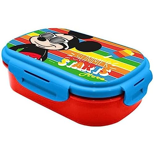 SRV Hub Mickey Mouse Lunchbox mit Besteck, Kinder Lunchbox aus BPA-freiem Kunststoff, spülmaschinenfest, Sandwichbox für Kinder, Schulanfang, Größe 21 cm von SRV Hub