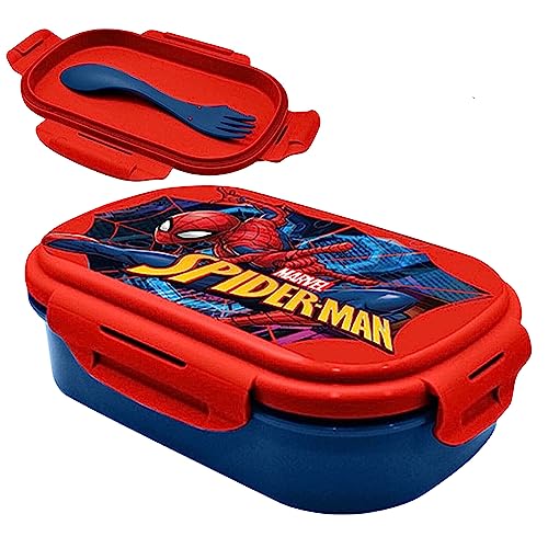 piderman Lunchbox mit Göffel haben zwei Fächer, BPA-frei, Superhelden-Kunststoff-Snackbox, Lebensmittelbehälter für Schule, Kinder, Kunststoff, Sandwich-Box für Kinder, Jungen, 21 cm von SRV Hub