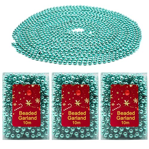 3 Stück Weihnachten Perlenketten, je 10M Luxus Kunststoff Girlande, Weihnachtsbaum Hängende Ornamente, Party Dekoration (3x Türkis Perlengirlande) von SRVertex