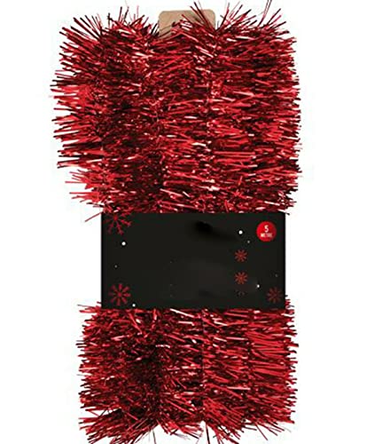 SRV Hub® 5 m Weihnachtsparty-Dekoration Lametta, schönes rotes Lametta für Weihnachtsbaum, Luxus-Lametta für Heimdekoration von SRVertex