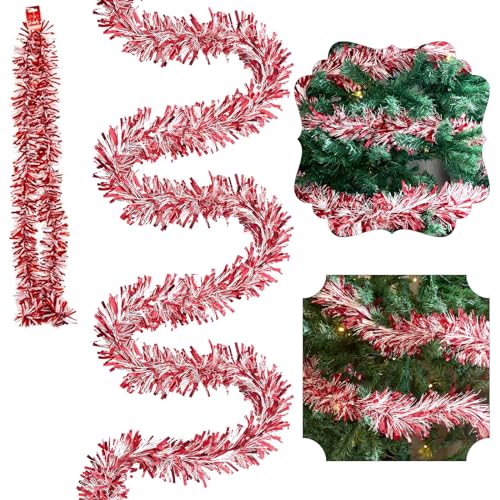 SRVertex 1 x Weihnachts-Lametta-Girlande, 2 m, rot/weiß, Süßigkeiten-Mischung, Lametta für Weihnachtsbaum, dickes und dünnes Lametta für Valentinstag, Blumensträuße, Kuchen, Hochzeit, Weihnachten, von SRVertex