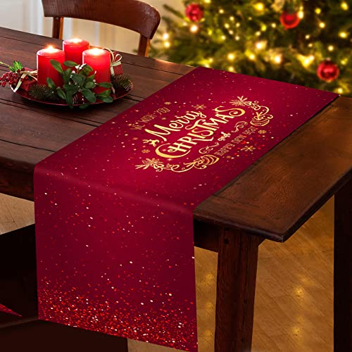 SRXWO Weihnachten Tischläufer, wasserdichte Lang Rot Weihnachtsläufer Weihnachtstischdecke 180 x 34 cm, Rechteckige Weihnachtstischläufer Tischdecke für Weihnachten Tisch Deko von SRXWO