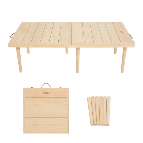 SRYBLT Kleiner faltbarer Boho-Picknicktisch aus Holz, geeignet für 2 Erwachsene, Teeparty-Tisch für Kinder, zum Sitzen auf dem Boden, für Outdoor, Strand, Party und Grillen, Natur von SRYBLT