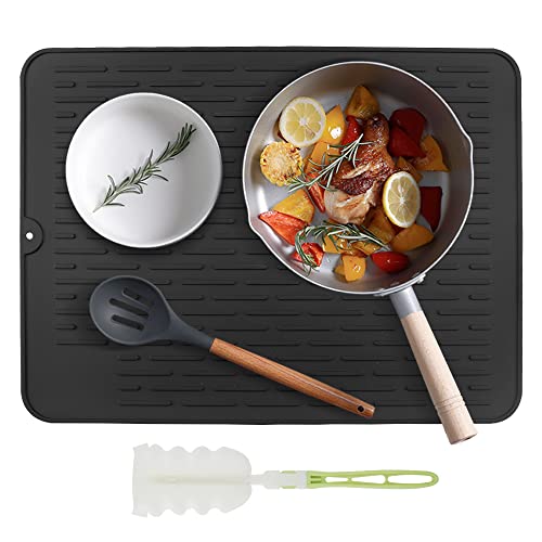 SRunDe Geschirr Silikonmatte Abtropfmatte Schwarz aus Silikon Geschirrtrocknungsmatte 40x30 cm Hitzebeständig und Rutschfest Geschirr Trockenmatte für die Ablage von Besteck und Geschirr von SRunDe