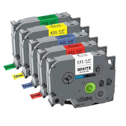 SRxBKC 12 mm laminiertes Etikettband 5 Rollen 10 Rollen Pack kompatibel mit Tze231 Tze221 Tze211 Tze131 Kompatibel mit PTH110 Label Maker(5PK 5Mixed Colors) von SRxBKC
