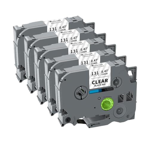 SRxBKC 12 mm laminiertes Etikettband 5 Rollen 10 Rollen Pack kompatibel mit Tze231 Tze221 Tze211 Tze131 Kompatibel mit PTH110 Label Maker(5PK Black on Clear) von SRxBKC