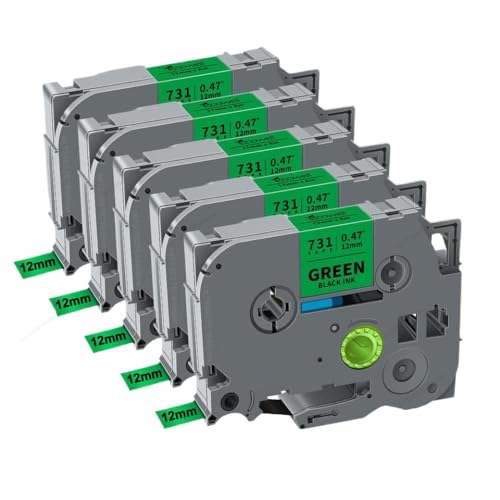 SRxBKC 12 mm laminiertes Etikettband 5 Rollen 10 Rollen Pack kompatibel mit Tze231 Tze221 Tze211 Tze131 Kompatibel mit PTH110 Label Maker(5PK Black on Green) von SRxBKC