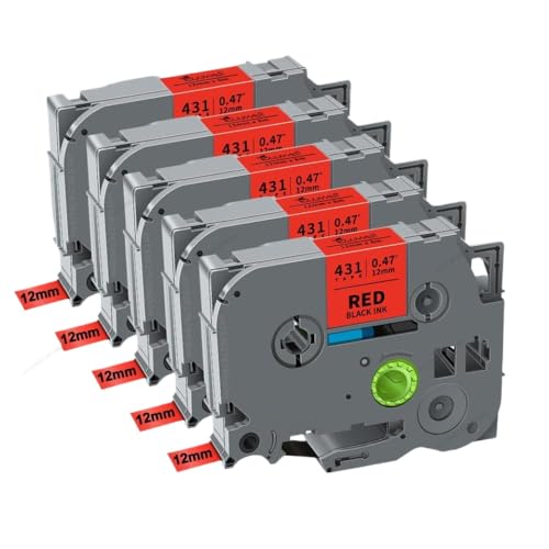 SRxBKC 12 mm laminiertes Etikettband 5 Rollen 10 Rollen Pack kompatibel mit Tze231 Tze221 Tze211 Tze131 Kompatibel mit PTH110 Label Maker(5PK Black on Red) von SRxBKC