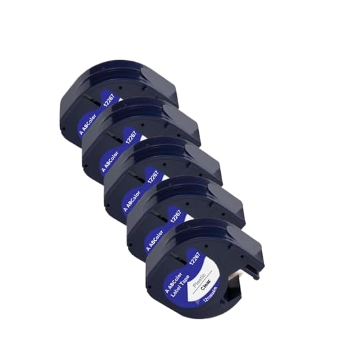 SRxBKC 5pk 10pk 91201 weißes Etikettband Kunststoff 91221 91331 91202 12mm LT-Band kompatibel mit LT-100H LT100H-Label-Machern(5PK Black on Clear) von SRxBKC