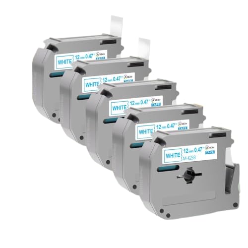 SRxBKC 5pk M231 kompatible Etikettenbandpatrone 12 mm Kompatibel mit PT70 PT80 Label Maker arbeitet mit MK231 MK221 MK-231 MK-221-Modellen(5PK Blue on White) von SRxBKC