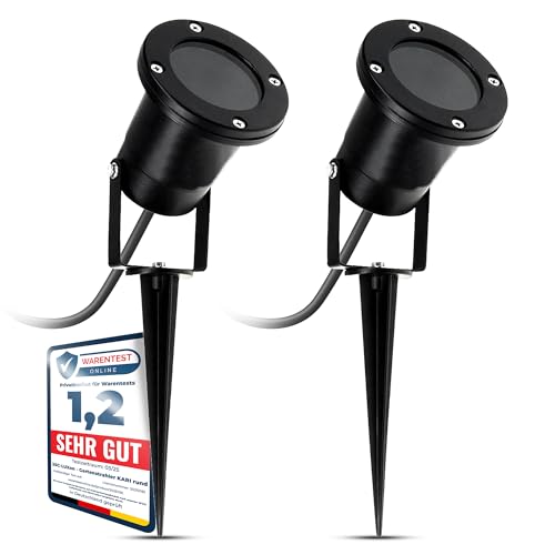 SSC-LUXon 2 Stück LED Gartenstrahler mit Erdspieß für außen in schwarz - mit 3W GU10 LED neutralweiß - Spot Gartenleuchte Kopf schwenkbar von SSC-LUXon