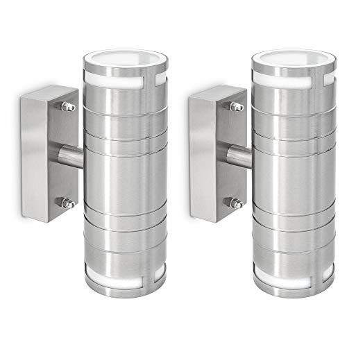 SSC-LUXon 2 Stück LED Wandlampe Außen silber - Wandstrahler Up & Down IP44 - mit 2 LED GU10 3W neutralweiß - Außenwandleuchte Edelstahl SSC-LUXon 2 Stück LED Wandlampe Außen silber - Wandstrahler Up & Down IP44 - mit 2 LED GU10 3W neutralweiß - Außenwandleuchte Edelstahl von SSC-LUXon