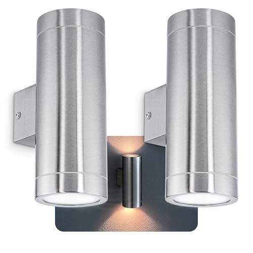 SSC-LUXon 2 Stück LED Wandlampe TIRA Up & Down - inkl. 4x LED 5W GU10 neutralweiß - Edelstahl Außenwandleuchte Wandleuchte IP44 für Außen von SSC-LUXon